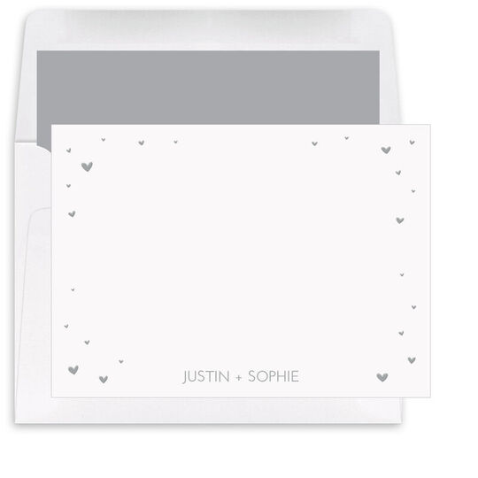 Hearts Scatter Flat Note Cards - Raised Ink